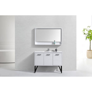 Kubebath KB48GW Bosco 48" Modern Bathroom Vanity w/ Quartz Countertop and Matching Mirror
