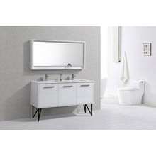 Load image into Gallery viewer, Kubebath KB60DGW Bosco 60&quot; Double Sink Modern Bathroom Vanity w/ Quartz Countertop and Matching Mirror