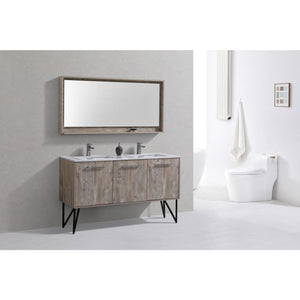 Kubebath KB60DNW Bosco 60" Double Sink Modern Bathroom Vanity w/ Quartz Countertop and Matching Mirror