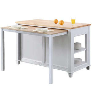 Design Element KD-01-W Medley 54 In. Kitchen Island With Slide Out Table in White