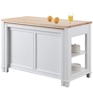 Design Element KD-01-W Medley 54 In. Kitchen Island With Slide Out Table in White