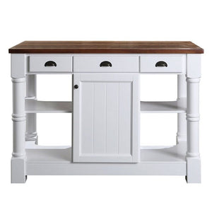 Design Element KD-03-52-W-WD Monterey 52 In. Kitchen Island With Espresso Wood Countertop in White