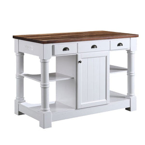 Design Element KD-03-52-W-WD Monterey 52 In. Kitchen Island With Espresso Wood Countertop in White