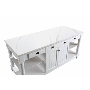 Design Element KD-03-80-W-ST Monterey 80 In. Kitchen Island With White Quartz Sintered Stone Countertop in White