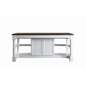 Design Element KD-03-80-W-WD Monterey 80 In. Kitchen Island With Dark Walnut Veneered Wood Countertop in White