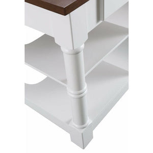 Design Element KD-03-80-W-WD Monterey 80 In. Kitchen Island With Dark Walnut Veneered Wood Countertop in White