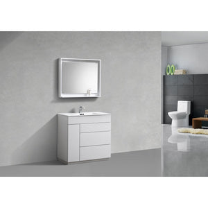Kubebath KFM36-GW Milano 36" High Glossy White  Modern Bathroom Vanity