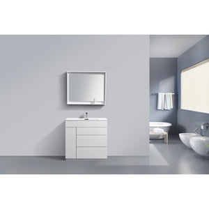 Kubebath KFM36-GW Milano 36" High Glossy White  Modern Bathroom Vanity