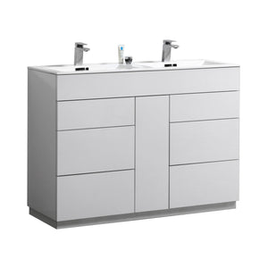 Kubebath KFM48D-GW Milano 48" Double Sink High Glossy White  Modern Bathroom Vanity