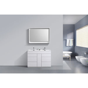Kubebath KFM48D-GW Milano 48" Double Sink High Glossy White  Modern Bathroom Vanity