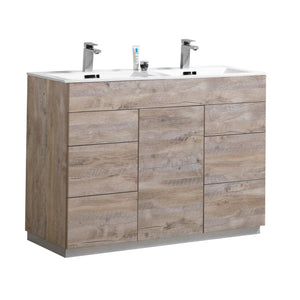 Kubebath KFM48D-NW Milano 48" Double Sink  Nature Wood Modern Bathroom Vanity