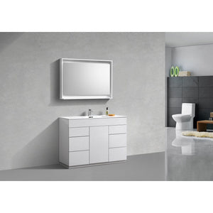 Kubebath KFM48S-GW Milano 48" Single Sink High Glossy White  Modern Bathroom Vanity