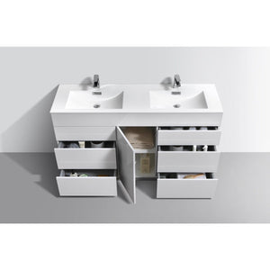Kubebath KFM60D-GW Milano 60" Double Sink High Glossy White  Modern Bathroom Vanity
