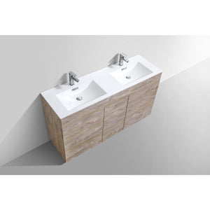 Kubebath KFM60D-NW Milano 60" Double Sink Nature Wood Modern Bathroom Vanity