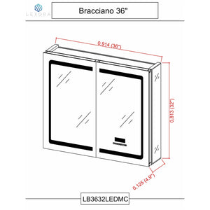 Lexora LB3632LEDMC Bracciano 36" Wide x 32" Tall LED Medicine Cabinet w/ Defogger