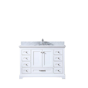 Lexora LD342248SADS000 Dukes 48" White Single Vanity, White Carrara Marble Top, White Square Sink and no Mirror