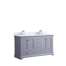 Load image into Gallery viewer, Lexora LD342260DBDS000 Dukes 60&quot; Dark Grey Double Vanity, White Carrara Marble Top, White Square Sinks and no Mirror