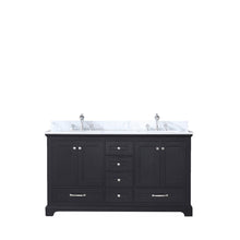 Load image into Gallery viewer, Lexora LD342260DGDS000 Dukes 60&quot; Espresso Double Vanity, White Carrara Marble Top, White Square Sinks and no Mirror