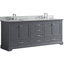 Load image into Gallery viewer, Lexora LD342280DBDS000 Dukes 80&quot; Dark Grey Double Vanity, White Carrara Marble Top, White Square Sinks and no Mirror