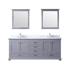 Load image into Gallery viewer, Lexora LD342280DBDSM30F Dukes 80&quot; Dark Grey Double Vanity, White Carrara Marble Top, White Square Sinks and 30&quot; Mirrors w/ Faucets