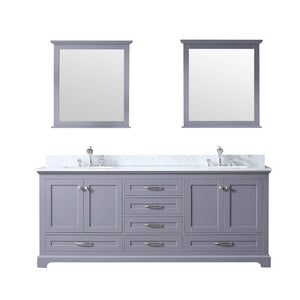 Lexora LD342280DBDSM30 Dukes 80" Dark Grey Double Vanity, White Carrara Marble Top, White Square Sinks and 30" Mirrors