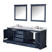 Load image into Gallery viewer, Lexora LD342280DEDSM30 Dukes 80&quot; Navy Blue Double Vanity, White Carrara Marble Top, White Square Sinks and 30&quot; Mirrors