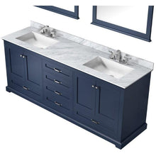 Load image into Gallery viewer, Lexora LD342280DEDSM30 Dukes 80&quot; Navy Blue Double Vanity, White Carrara Marble Top, White Square Sinks and 30&quot; Mirrors
