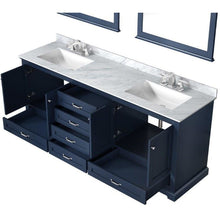 Load image into Gallery viewer, Lexora LD342280DEDSM30F Dukes 80&quot; Navy Blue Double Vanity, White Carrara Marble Top, White Square Sinks and 30&quot; Mirrors w/ Faucets