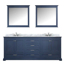 Load image into Gallery viewer, Lexora LD342280DEDSM30F Dukes 80&quot; Navy Blue Double Vanity, White Carrara Marble Top, White Square Sinks and 30&quot; Mirrors w/ Faucets