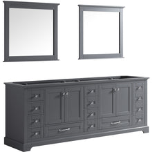 Load image into Gallery viewer, Lexora LD342284DB00M34 Dukes 84&quot; Dark Grey Double Vanity, no Top and 34&quot; Mirrors