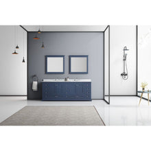 Load image into Gallery viewer, Lexora LD342284DEDSM34 Dukes 84&quot; Navy Blue Double Vanity, White Carrara Marble Top, White Square Sinks and 34&quot; Mirrors