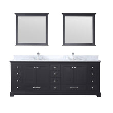 Load image into Gallery viewer, Lexora LD342284DGDSM34 Dukes 84&quot; Espresso Double Vanity, White Carrara Marble Top, White Square Sinks and 34&quot; Mirrors