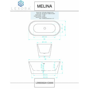 Lexora LD900363A1C0000 Melina 63" Free Standing Acrylic Bathtub w/ Chrome Drain