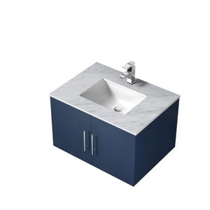 Lexora LG192230DEDS000 Geneva 30" Navy Blue Single Vanity, White Carrara Marble Top, White Square Sink and no Mirror