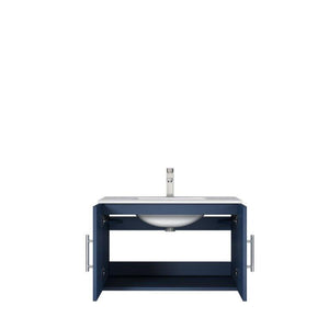 Lexora LG192230DEDS000 Geneva 30" Navy Blue Single Vanity, White Carrara Marble Top, White Square Sink and no Mirror