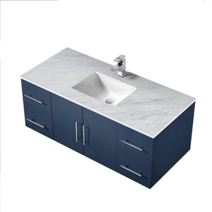 Lexora LG192248DEDS000 Geneva 48" Navy Blue Single Vanity, White Carrara Marble Top, White Square Sink and no Mirror