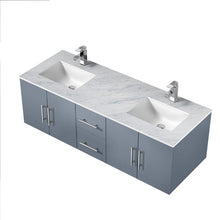 Load image into Gallery viewer, Lexora LG192260DBDS000 Geneva 60&quot; Dark Grey Double Vanity, White Carrara Marble Top, White Square Sinks and no Mirror