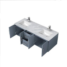 Load image into Gallery viewer, Lexora LG192260DBDS000 Geneva 60&quot; Dark Grey Double Vanity, White Carrara Marble Top, White Square Sinks and no Mirror