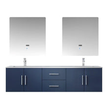 Load image into Gallery viewer, Lexora LG192272DEDSLM30 Geneva 72&quot; Navy Blue Double Vanity, White Carrara Marble Top, White Square Sinks and 30&quot; LED Mirrors