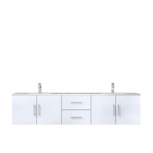 Lexora LG192280DMDS000 Geneva 80" Glossy White Double Vanity, White Carrara Marble Top, White Square Sinks and no Mirror