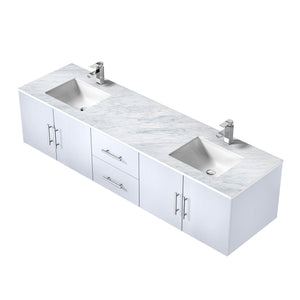 Lexora LG192280DMDS000 Geneva 80" Glossy White Double Vanity, White Carrara Marble Top, White Square Sinks and no Mirror