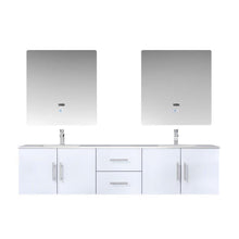 Load image into Gallery viewer, Lexora LG192280DMDSLM30 Geneva 80&quot; Glossy White Double Vanity, White Carrara Marble Top, White Square Sinks and 30&quot; LED Mirrors