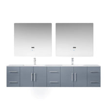 Load image into Gallery viewer, Lexora LG192284DBDSLM36 Geneva 84&quot; Dark Grey Double Vanity, White Carrara Marble Top, White Square Sinks and 36&quot; LED Mirrors