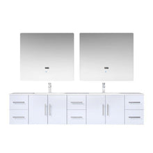 Load image into Gallery viewer, Lexora LG192284DMDSLM36 Geneva 84&quot; Glossy White Double Vanity, White Carrara Marble Top, White Square Sinks and 36&quot; LED Mirrors