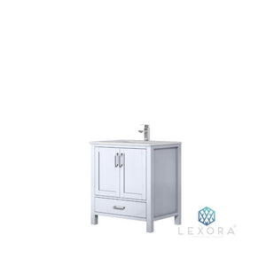 Lexora LJ342230SADS000 Jacques 30" White Single Vanity, White Carrara Marble Top, White Square Sink and no Mirror