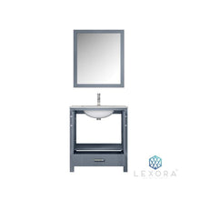 Load image into Gallery viewer, Lexora LJ342230SBDSM28 Jacques 30&quot; Dark Grey Single Vanity, White Carrara Marble Top, White Square Sink and 28&quot; Mirror