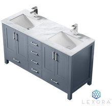 Load image into Gallery viewer, Lexora LJ342260DBDS000 Jacques 60&quot; Dark Grey Double Vanity, White Carrara Marble Top, White Square Sinks and no Mirror