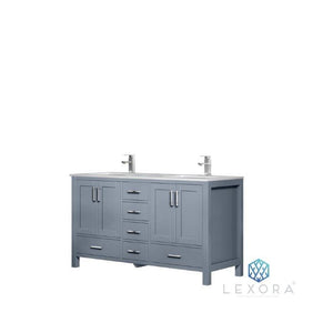 Lexora LJ342260DBDS000 Jacques 60" Dark Grey Double Vanity, White Carrara Marble Top, White Square Sinks and no Mirror