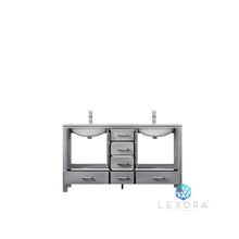 Load image into Gallery viewer, Lexora LJ342260DDDS000 Jacques 60&quot; Distressed Grey Double Vanity, White Carrara Marble Top, White Square Sinks and no Mirror