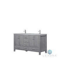 Load image into Gallery viewer, Lexora LJ342260DDDS000 Jacques 60&quot; Distressed Grey Double Vanity, White Carrara Marble Top, White Square Sinks and no Mirror